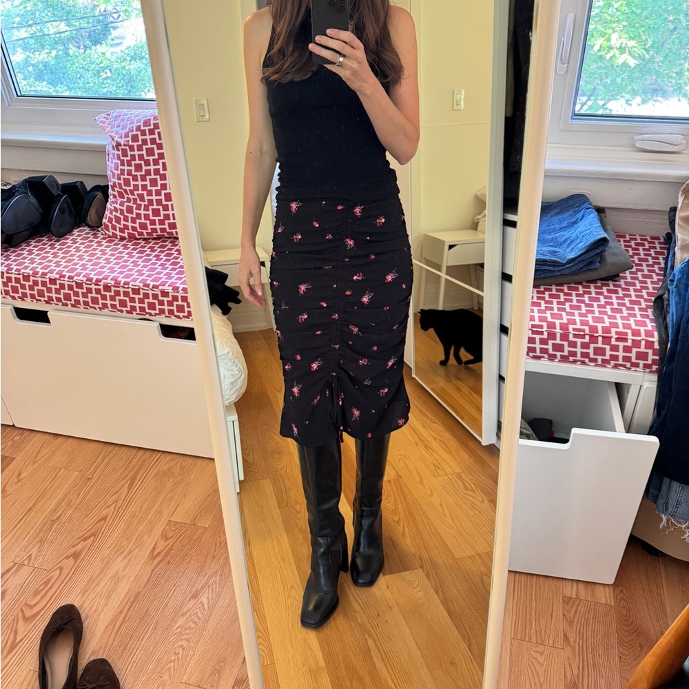 Black Floral Ruched Skirt